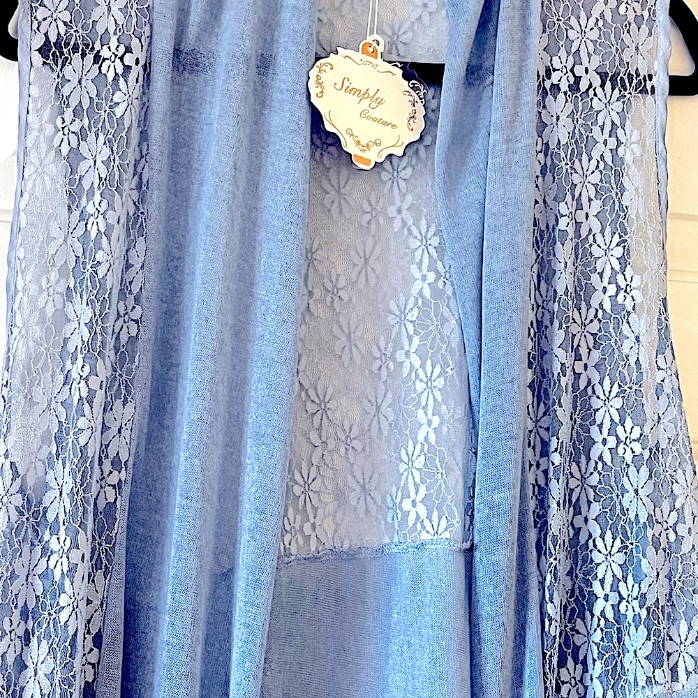 🆕🛍️Lace long over vest with pockets Simply Couture  nwt